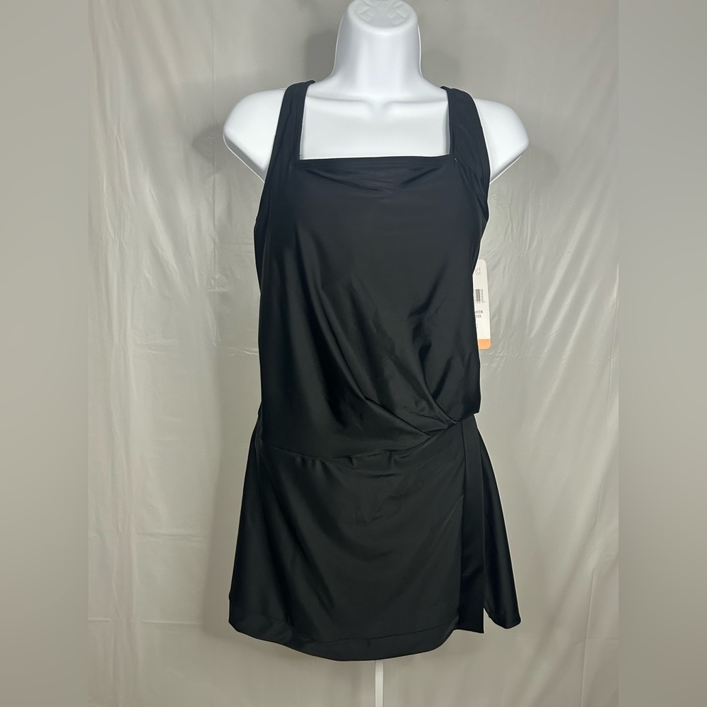 Beyond Control Black Swim Dress Square Neck Tummy Control UPF 50 XXL NWT